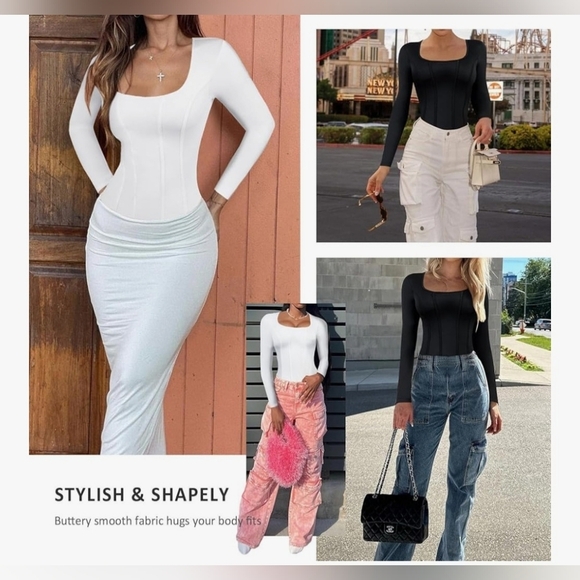 Women's White Long Sleeve Shapewear Bodysuit - Picture 8 of 11